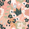 Seamless pattern with pretty flowers, leaves and floral elements