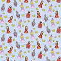 Seamless pattern with princess, queen, king and knight