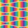 Seamless pattern. Print of bright colored pencils arranged in a wave. Can use in textile or decorative design of paper. Rainbow