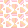 Seamless pattern, print, cute delicate striped hearts in pastel colors. Design for Valentine\'s Day. Textile, cover