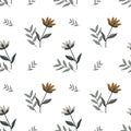 Seamless pattern, print, delicate gray-beige flowers and branches with leaves on a white background. Textiles, wallpaper Royalty Free Stock Photo