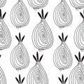 Seamless pattern. Print with graphic onion. Doodle sketch