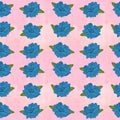 Seamless Pattern Print Multicolored Blue Flowers Pink Background Textile Retro Vintage Monochrome Decoration Interior Design Art P