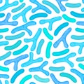 Seamless pattern with probiotics. Lactic acid bacterium. Bifidobacterium, lactobacillus. Microbiome. Microbiota