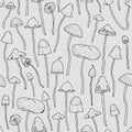 Seamless pattern with Psilocybin or hallucinogenic magic mushrooms