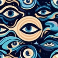 Seamless pattern with psychedelic eyes. Psychedelic background. Generative AI