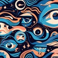 Seamless pattern with psychedelic eyes. Vector illustration for your design Generative AI