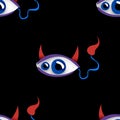 Seamless Pattern with Psyhodelical Print with Surreal Devil Eye