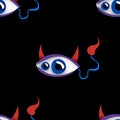 Seamless Pattern with Psyhodelical Print with Surreal Devil Eye Royalty Free Stock Photo