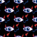 Seamless Pattern with Psyhodelical Print with Surreal Devil Eye Royalty Free Stock Photo