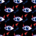 Seamless Pattern with Psyhodelical Print with Surreal Devil Eye