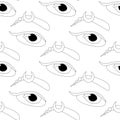 Seamless Pattern with Psyhodelical Print with Surreal Female Eye with Eyebrow Royalty Free Stock Photo