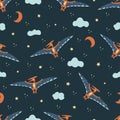 Seamless pattern Pterosaur. Flying archosaurus. Vector hand drawn Royalty Free Stock Photo