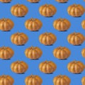 Seamless pattern with pumpkin on blue background for wallpaper, fabric or wrapping-paper. Minimal vegetable concept Royalty Free Stock Photo