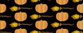 Seamless pattern. Pumpkin and flying broom. Broom for flying. Magic and witchcraft. Halloween Royalty Free Stock Photo