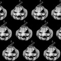 Seamless pattern with pumpkin. Halloween black and white texture. Horrible faces. Royalty Free Stock Photo