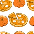 Seamless pattern with pumpkin pies and pumpkins Royalty Free Stock Photo