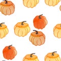 Seamless pattern with pumpkin pies and pumpkins. Royalty Free Stock Photo