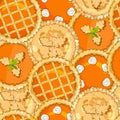 Seamless pattern with pumpkin pies. The theme of autumn and thanksgiving Royalty Free Stock Photo