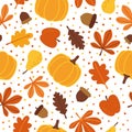 Seamless pattern with pumpkins, apples, pears, acorns and autumn leaves Royalty Free Stock Photo