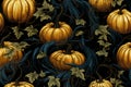 a seamless pattern with pumpkins and vines on a black background Royalty Free Stock Photo