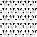 Seamless pattern with puppy, bones and paws in doodle style. Black and white vector dogs background