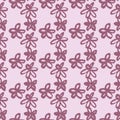 Seamless pattern with purple brushed daisy flowers. Pastel light pink background. Grunge simple backdrop Royalty Free Stock Photo