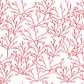 Seamless pattern of purple coral seaweeds silhouettes flat vector illustration on white background