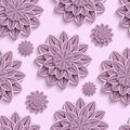 Seamless pattern with purple 3d paper flowers Royalty Free Stock Photo
