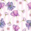 Seamless pattern of purple garden flowers,hand drawn floral pattern