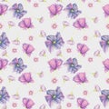 Seamless pattern of purple garden flowers,hand drawn floral pattern