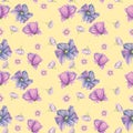 Seamless pattern of purple garden flowers,hand drawn floral pattern