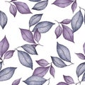 Seamless pattern with purple leaves, watercolor botanic illustration for wrapping, backgrounds or wallpaper, leaf textile design