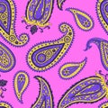 Seamless pattern with purple Paisley motifs on pink background Royalty Free Stock Photo