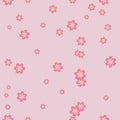 Seamless pattern of purple-pink flowers with white stamens, on a pale pink background Royalty Free Stock Photo