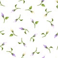 Seamless pattern with purple and white flower buds. Vector illustration.