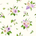 Seamless pattern with purple and white flowers. Vector illustration. Royalty Free Stock Photo