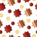 Seamless pattern with puzzle pieces in red and brown colors Royalty Free Stock Photo