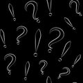 Seamless pattern with question and exclamation signs. Different sizes. Black with white store and black background. Vector illustr Royalty Free Stock Photo