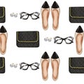 Seamless Pattern - quilt bag - pointed shoes - glasses and pearls