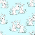 Seamless pattern Rabbit. Beautiful Decorative Bunny Blue Background, Element for design. Contemporary abstract design