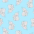 Seamless pattern Rabbit. Beautiful Decorative Bunny Blue Background, Element for design. Print textile. Vector.