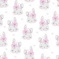 Seamless Pattern Rabbit and bow. Hand Drawn Bunny and heart, print design rabbit background. Vector Seamless. Print Design Textile Royalty Free Stock Photo