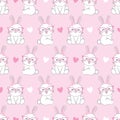 Seamless Pattern Rabbit and bow. Hand Drawn Bunny and heart, print design rabbit background. Vector Seamless. Royalty Free Stock Photo