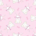 Seamless Pattern Rabbit and bow. Hand Drawn Bunny and heart, print design rabbit background. Vector Seamless. Royalty Free Stock Photo
