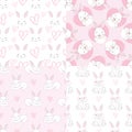 Seamless Pattern Rabbit and bow. Hand Drawn Bunny and heart, print design rabbit background. Vector Seamless Royalty Free Stock Photo