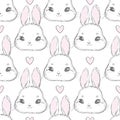 Seamless pattern rabbit hand drawn bunny and heart print design rabbit background vector illustration seamless print design Royalty Free Stock Photo