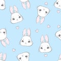 Seamless pattern rabbit hand drawn bunny and heart print design rabbit background vector illustration seamless print design Royalty Free Stock Photo