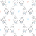 Seamless pattern rabbit and heart hand drawn bunny print design rabbit background vector print design textile for kids fashion Royalty Free Stock Photo