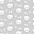 Seamless pattern rabbit and heart hand drawn bunny print design rabbit background vector print design textile for kids fashion Royalty Free Stock Photo